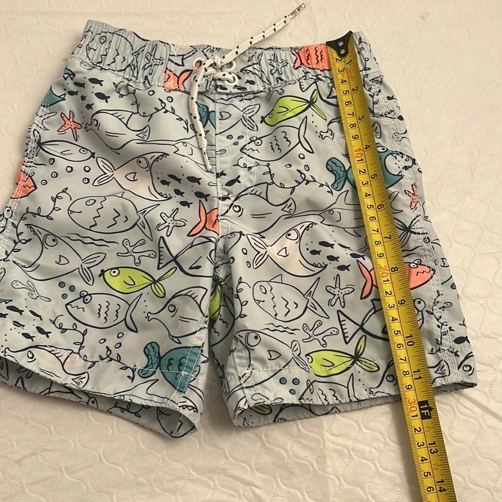Gap fish and shark print lined swim trunks in Blue Cloud
